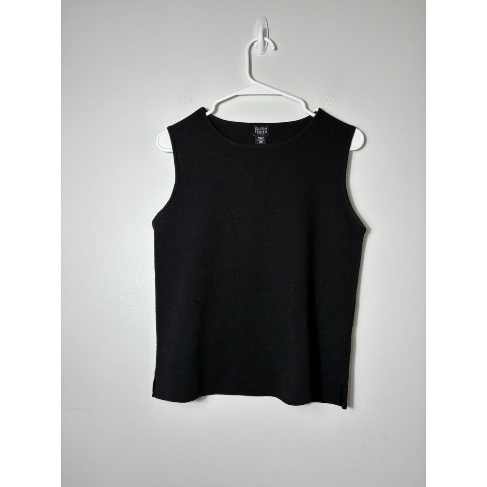 Eileen Fisher 100% Wool Tank Top Sz MP Black Quiet Luxury Old Money